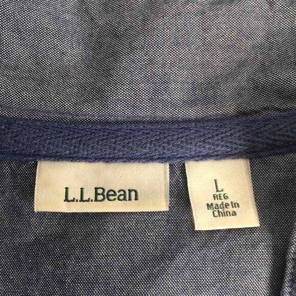 L.L.Bean Rugby Pullover Womens Large Green White Striped Henley Long Sleeve Top - Picture 8 of 16